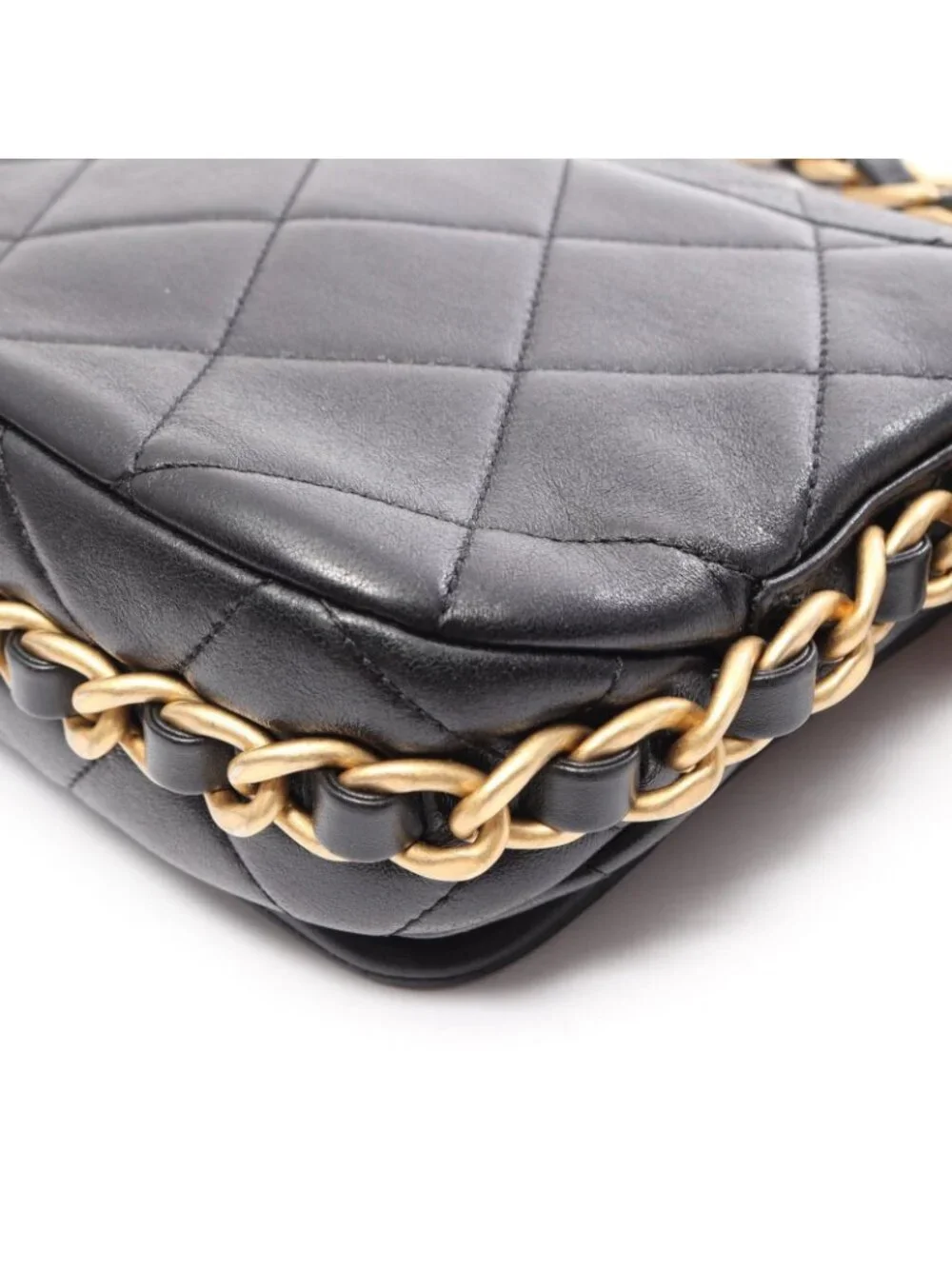 Chanel Shoulder Bag Quilted Black Leather Chain